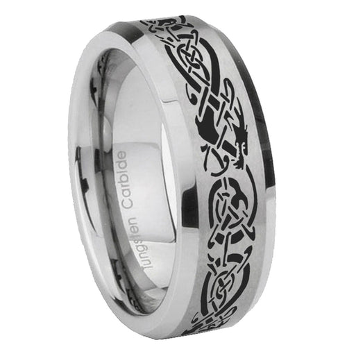 10mm Celtic Knot Dragon Beveled Edges Matte Grey Tungsten Carbide Men's Ring