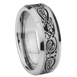 8mm Celtic Knot Dragon Beveled Edge Brushed Grey Tungsten Mens Ring Personalized