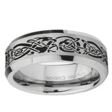 6, 8mm Celtic Knot Dragon Beveled Edge Brushed Grey Tungsten Ring