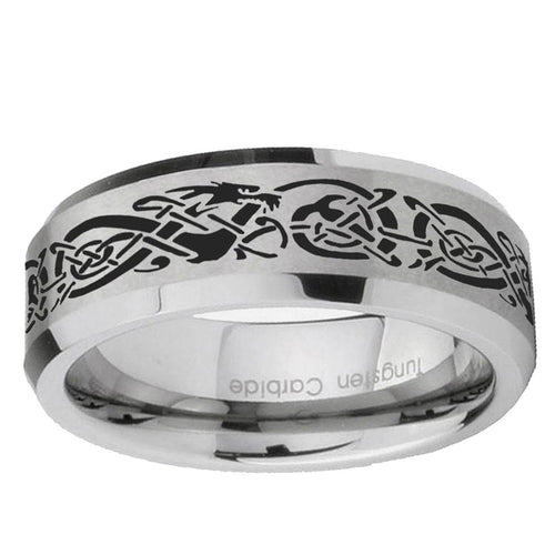 10mm Celtic Knot Dragon Beveled Edge Matte Grey Tungsten Ring