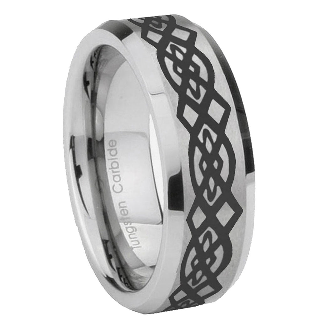 8MM Celtic Knot Beveled Brushed Gray Tungsten Band For Men