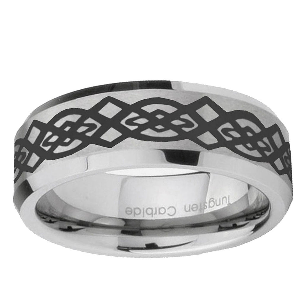 6MM Celtic Knot Beveled Brushed Gray Tungsten Band For Men