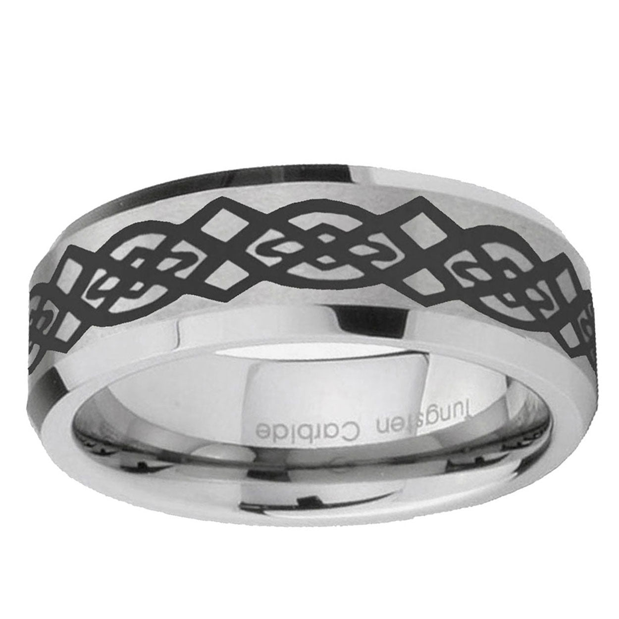 6MM Celtic Knot Beveled Brushed Gray Tungsten Band For Men