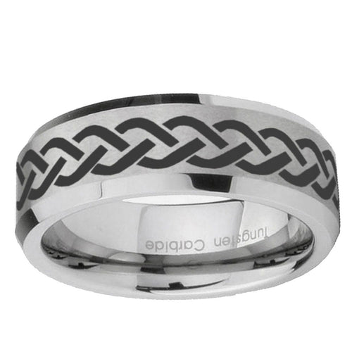 10mm Laser Celtic Knot Beveled Edge Matte Grey Tungsten Ring