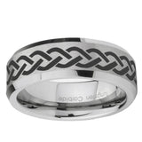 6, 8mm Laser Celtic Knot Beveled Edge Brushed Grey Tungsten Ring