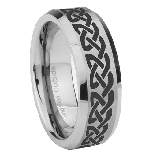 10mm Celtic Knot Love Beveled Edges Matte Grey Tungsten Carbide Mens Ring Engraved