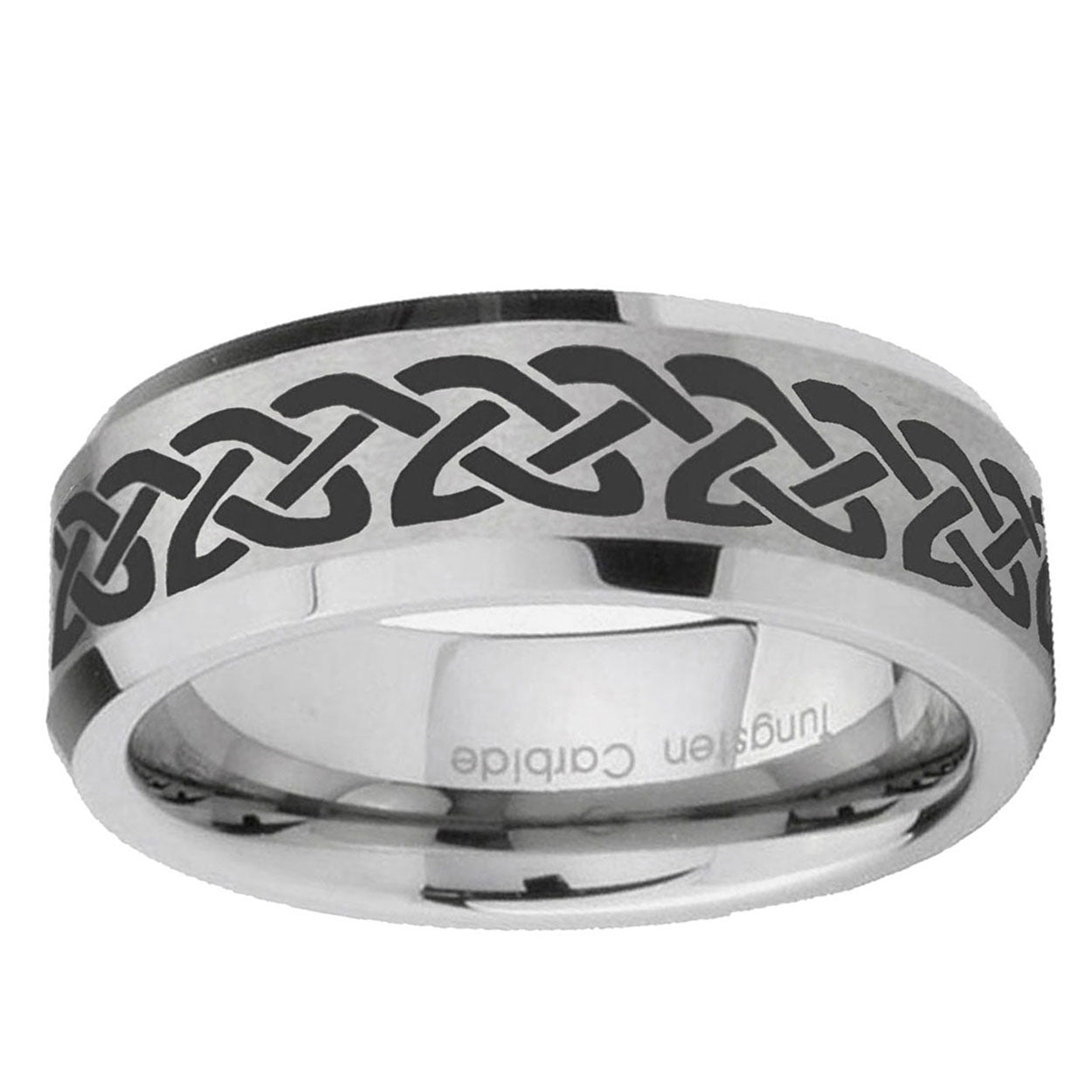 6MM Celtic Knot Love Beveled Brushed Gray Tungsten Band For Men