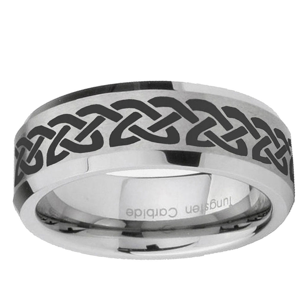 10mm Celtic Knot Love Beveled Edge Matte Grey Tungsten Ring