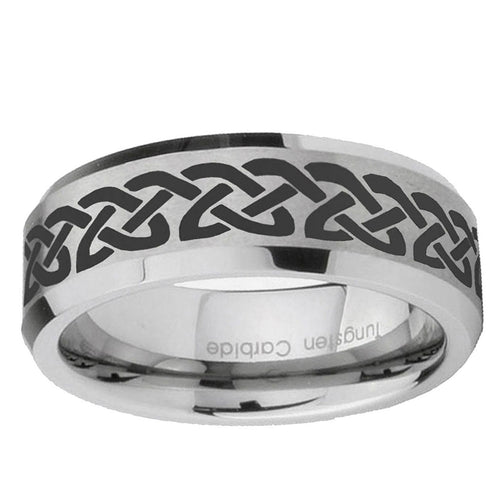 10mm Celtic Knot Love Beveled Edge Matte Grey Tungsten Ring