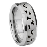 10mm-Flying-Geese-Hunting-Beveled-Edges-Matte-Grey-Tungsten-Carbide-Mens-Ring-Engraved