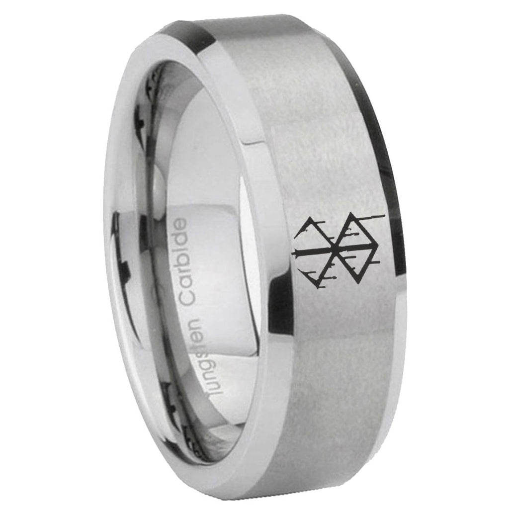 8MM Stigma Sangrando Berserk Inspired Beveled Brushed Gray Tungsten Wedding Band