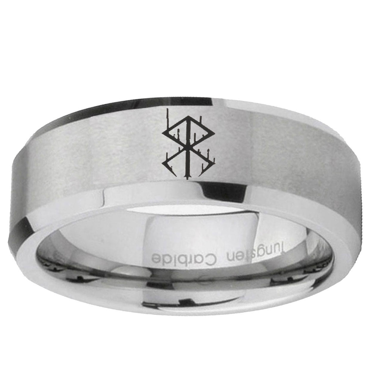 6MM Stigma Sangrando Berserk Inspired Beveled Brushed Gray Tungsten Wedding Band