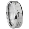 8MM Blackborne Caryll Runes Beveled Brushed Gray Tungsten Wedding Band