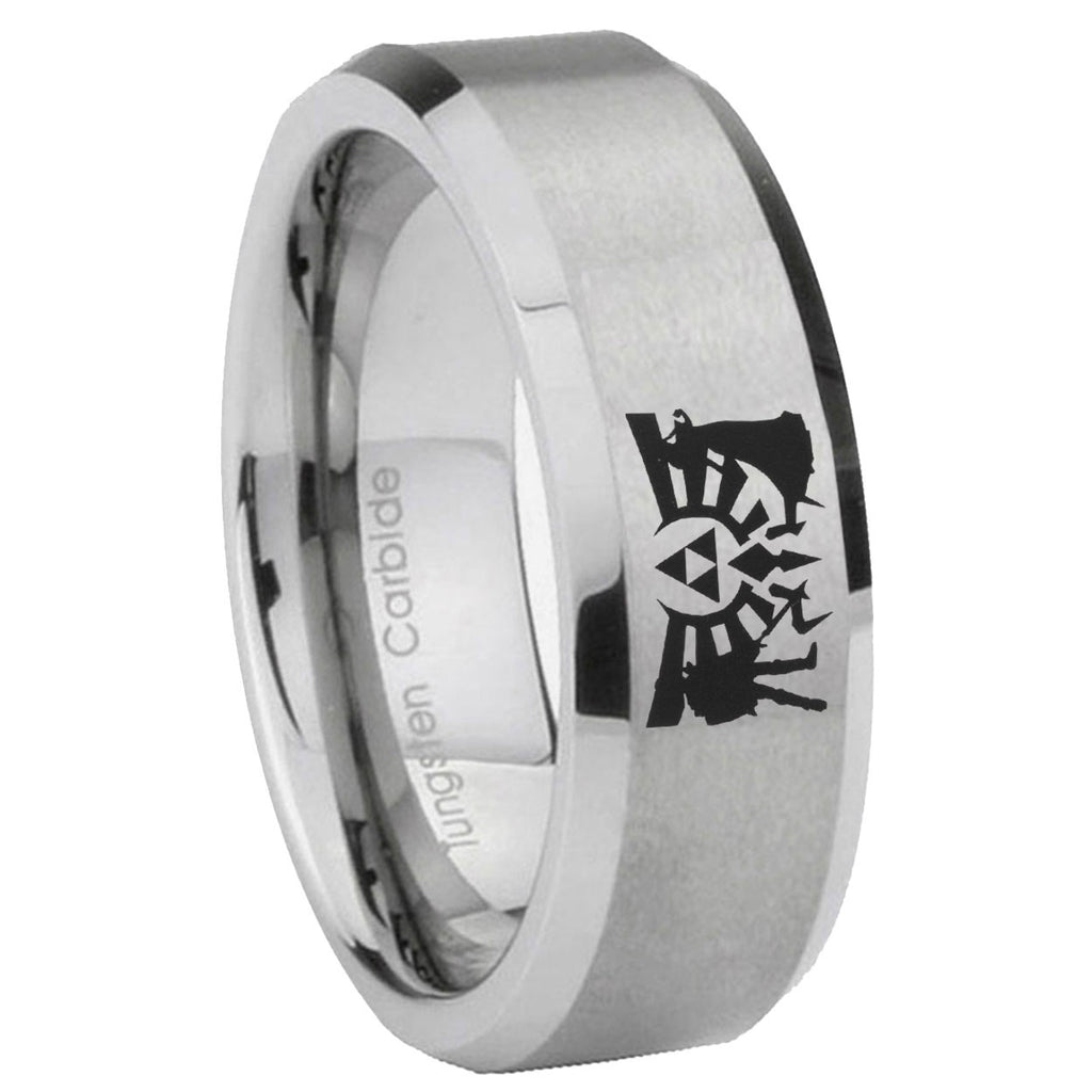 8MM Zelda Link Beveled Brushed Gray Tungsten Wedding Band