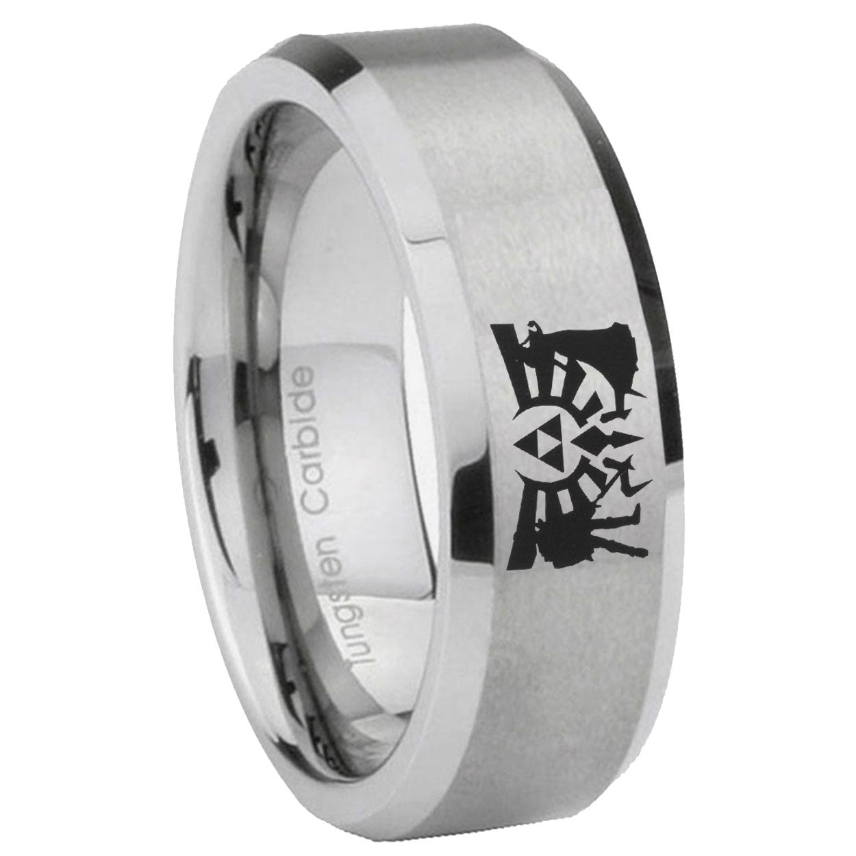 8MM Zelda Link Beveled Brushed Gray Tungsten Wedding Band