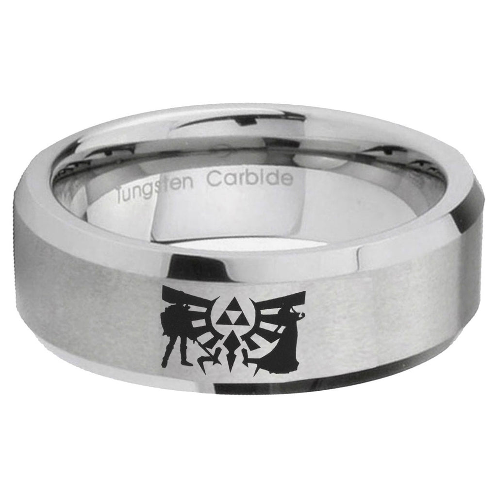 6MM Zelda Link Beveled Brushed Gray Tungsten Wedding Band