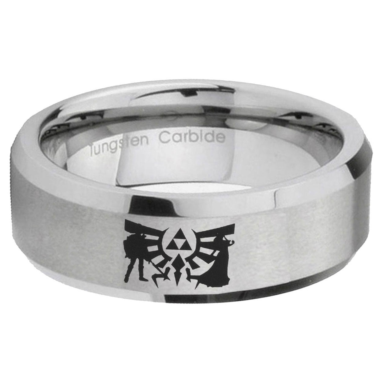6MM Zelda Link Beveled Brushed Gray Tungsten Wedding Band