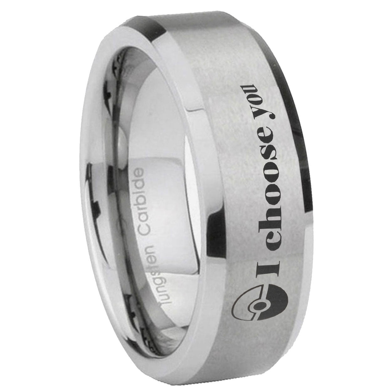 8MM Pokeball Pokemon Beveled Brushed Gray Tungsten Wedding Band