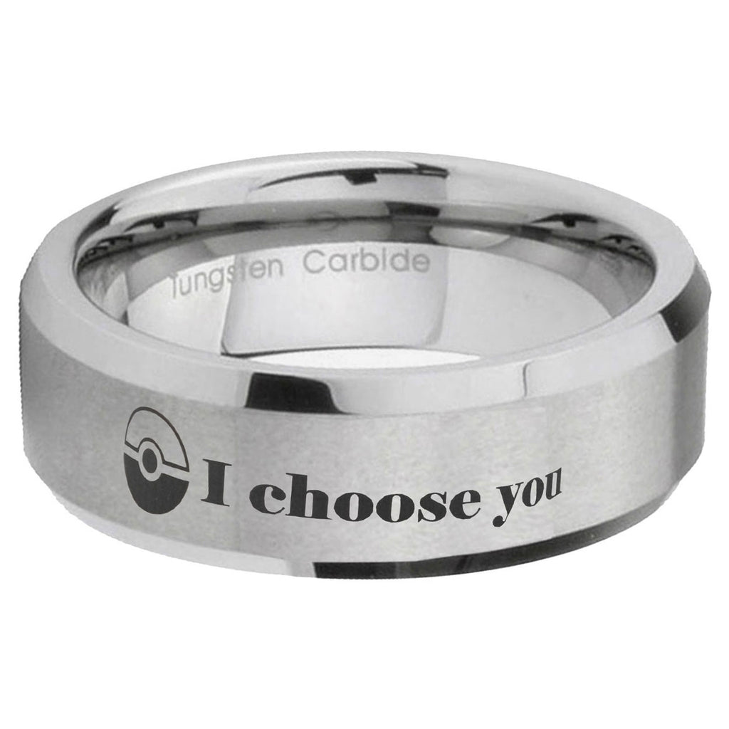 6MM Pokeball Pokemon Beveled Brushed Gray Tungsten Wedding Band