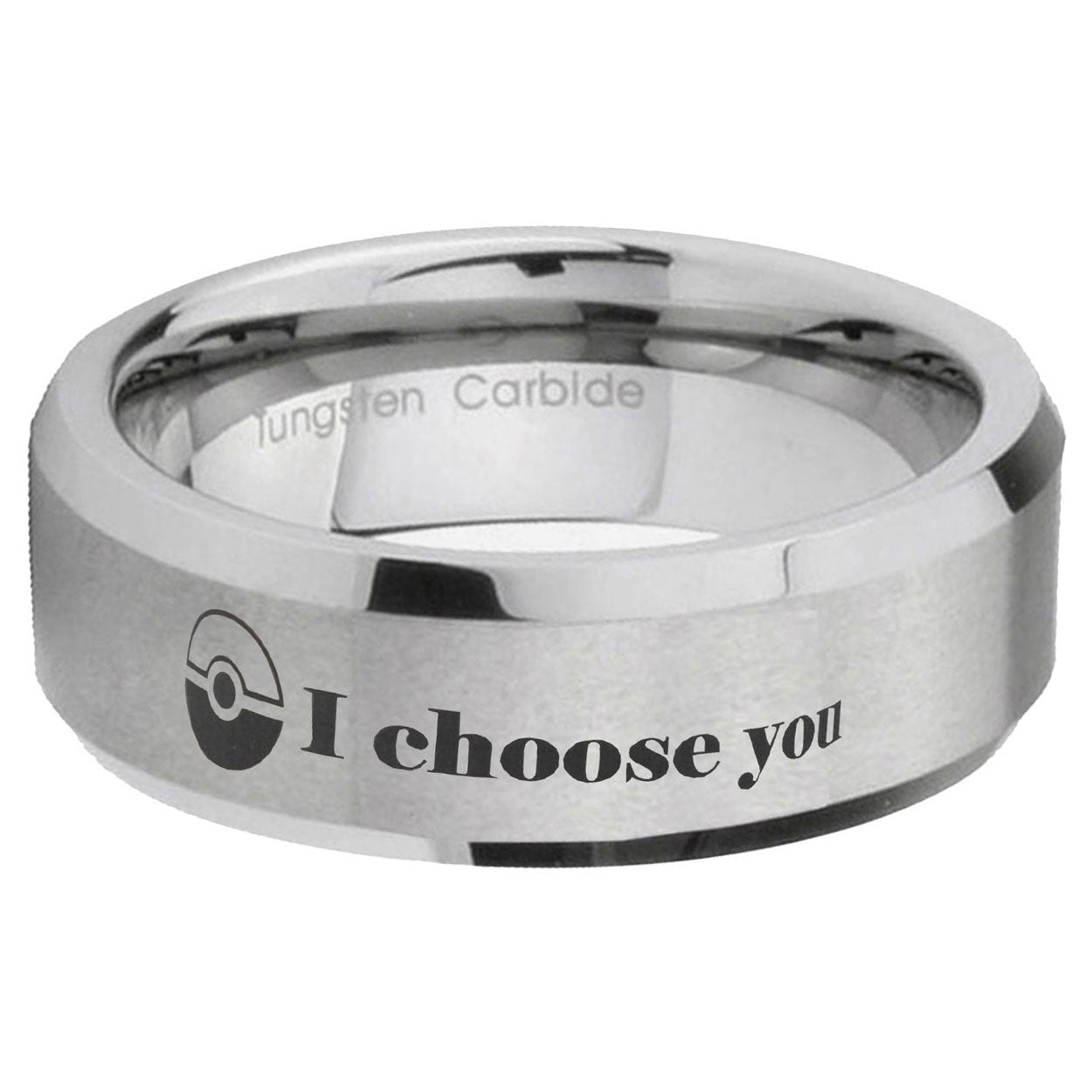 6MM Pokeball Pokemon Beveled Brushed Gray Tungsten Wedding Band