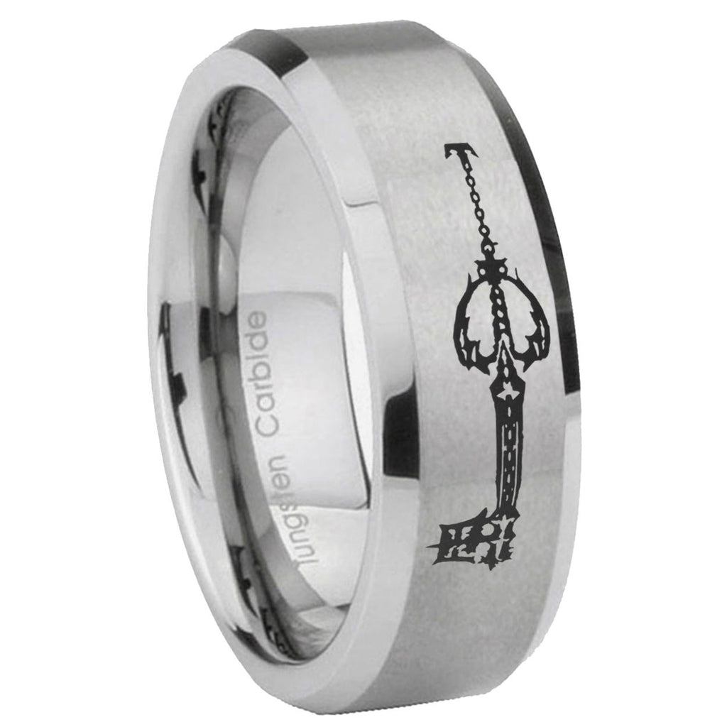 8MM kingdom heart keyblades Beveled Brushed Gray Tungsten Wedding Band