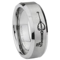 8MM kingdom heart keyblades Beveled Brushed Gray Tungsten Wedding Band