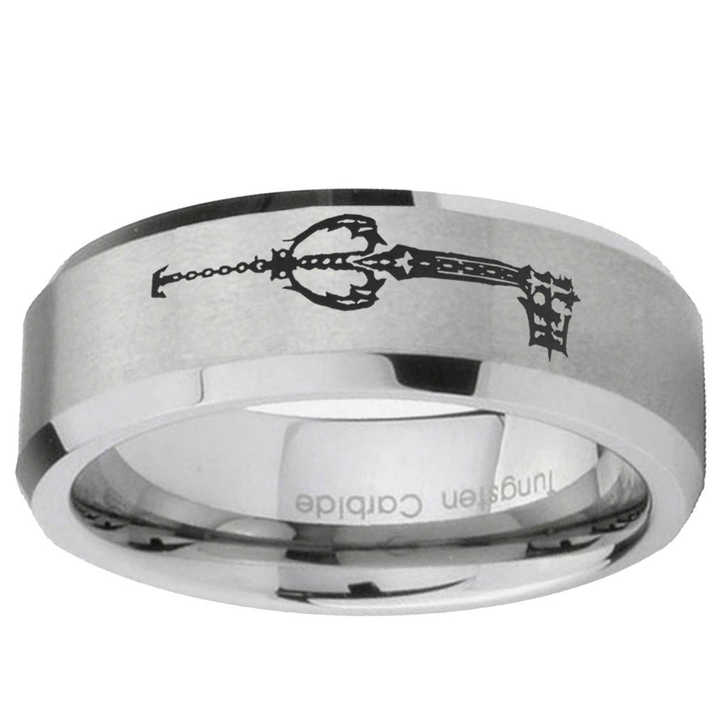 6MM kingdom heart keyblades Beveled Brushed Gray Tungsten Wedding Band