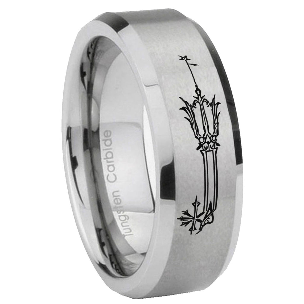 8MM Geekery Oathkeeper Kingdom Hearts Beveled Brushed Gray Tungsten Wedding Band