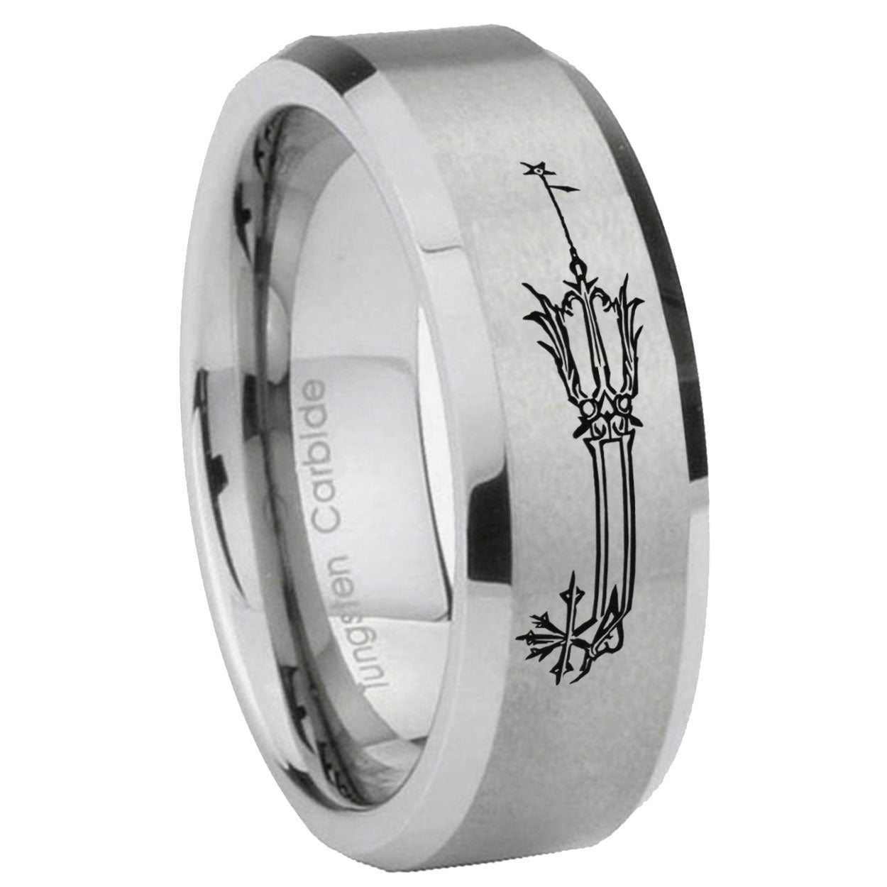 8MM Geekery Oathkeeper Kingdom Hearts Beveled Brushed Gray Tungsten Wedding Band