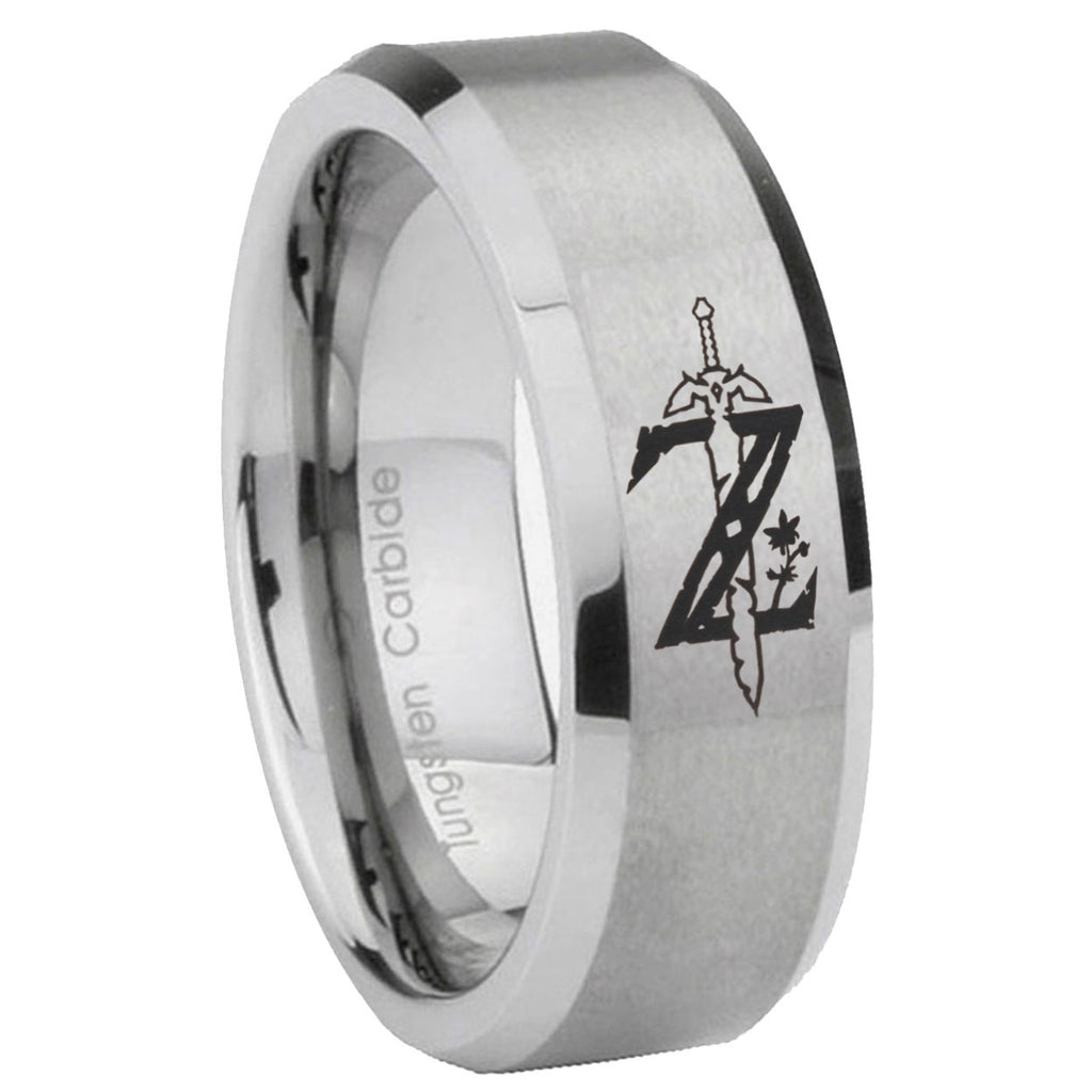 8MM Zelda Breath Of The Wild Beveled Brushed Gray Tungsten Wedding Band
