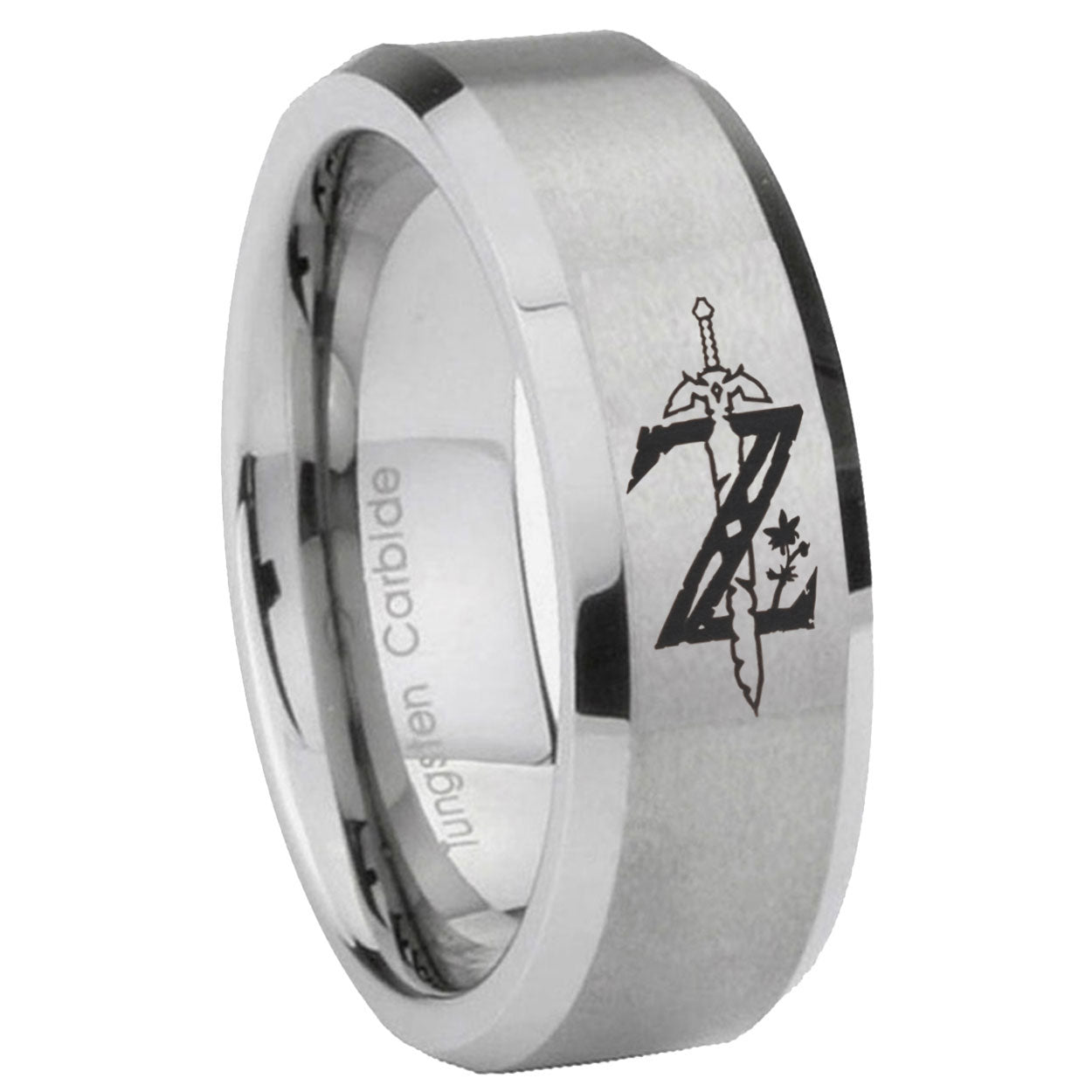 8MM Zelda Breath Of The Wild Beveled Brushed Gray Tungsten Wedding Band