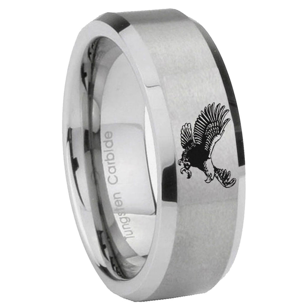 8MM Flying American Eagle Beveled Brushed Gray Tungsten Wedding Band