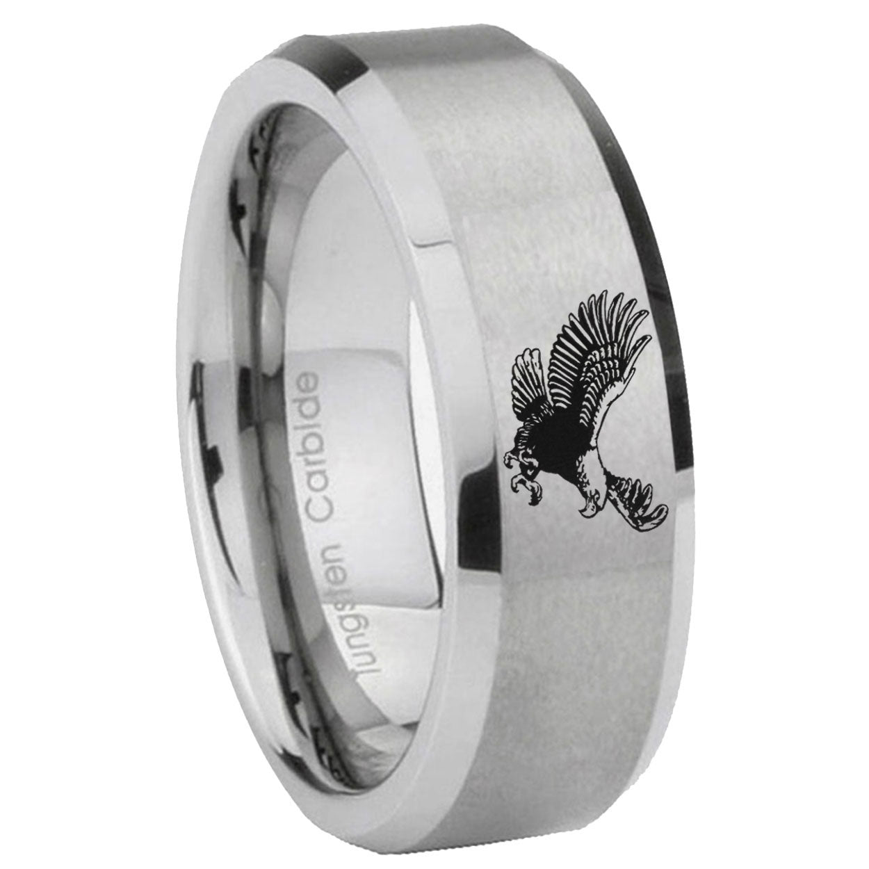 8MM Flying American Eagle Beveled Brushed Gray Tungsten Wedding Band