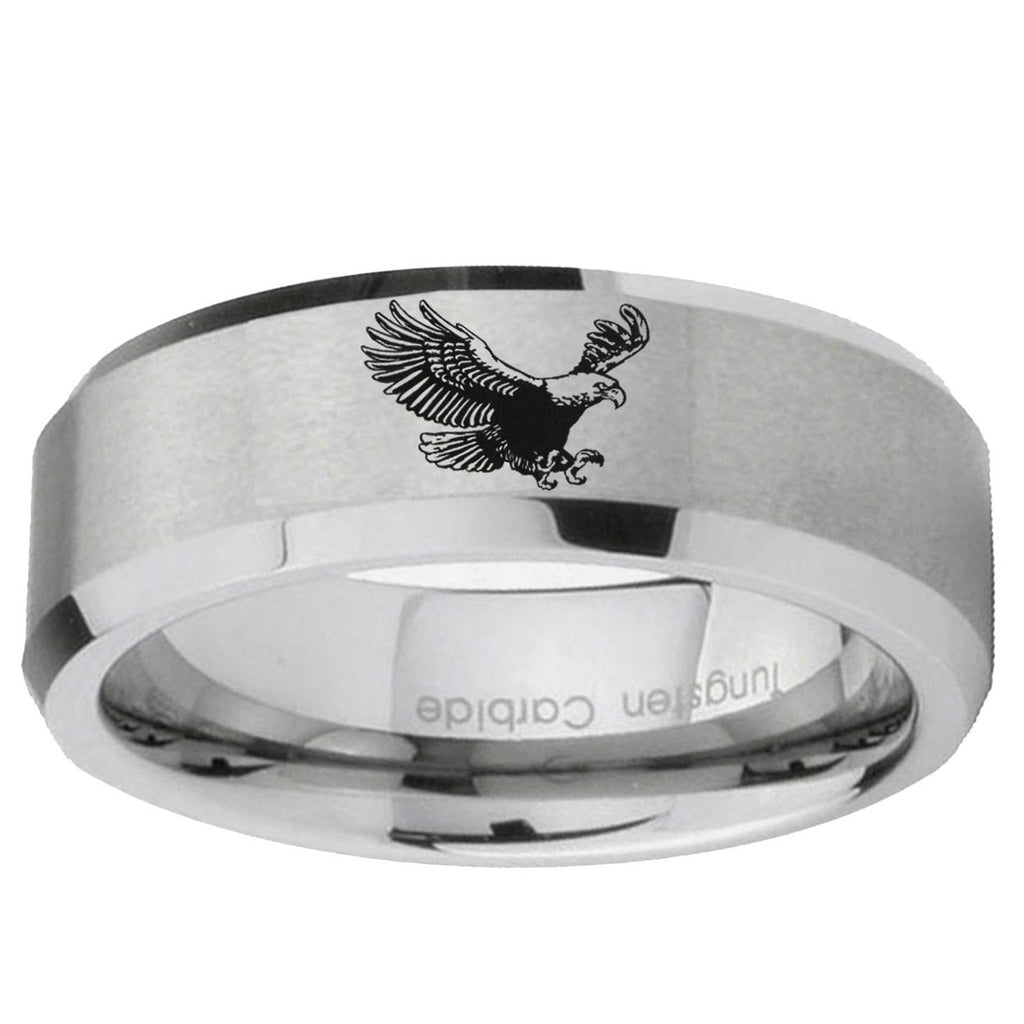 6MM Flying American Eagle Beveled Brushed Gray Tungsten Wedding Band