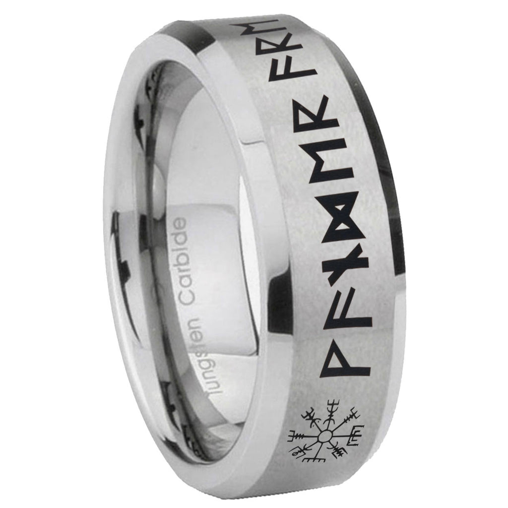 8MM Viking Beveled Brushed Gray Tungsten Wedding Band