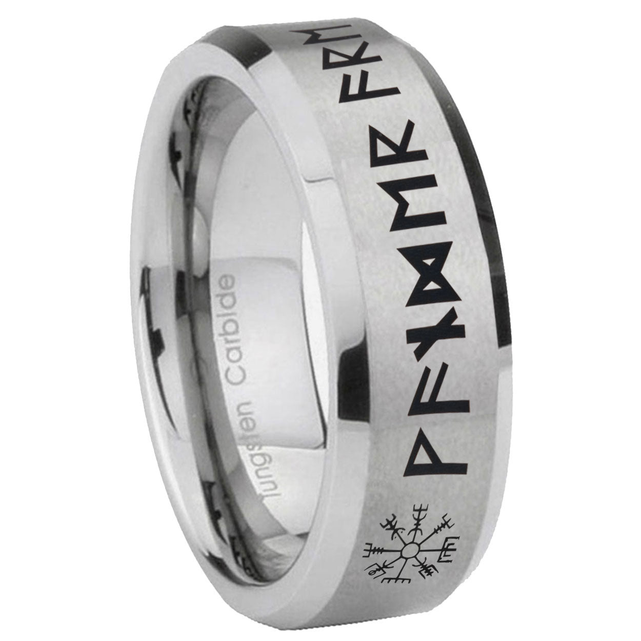 8MM Viking Beveled Brushed Gray Tungsten Wedding Band