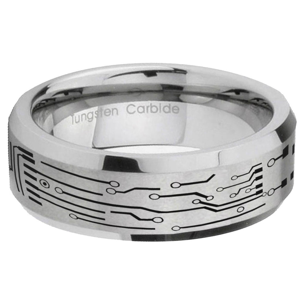 6MM Circuit Board Beveled Brushed Gray Tungsten Wedding Band