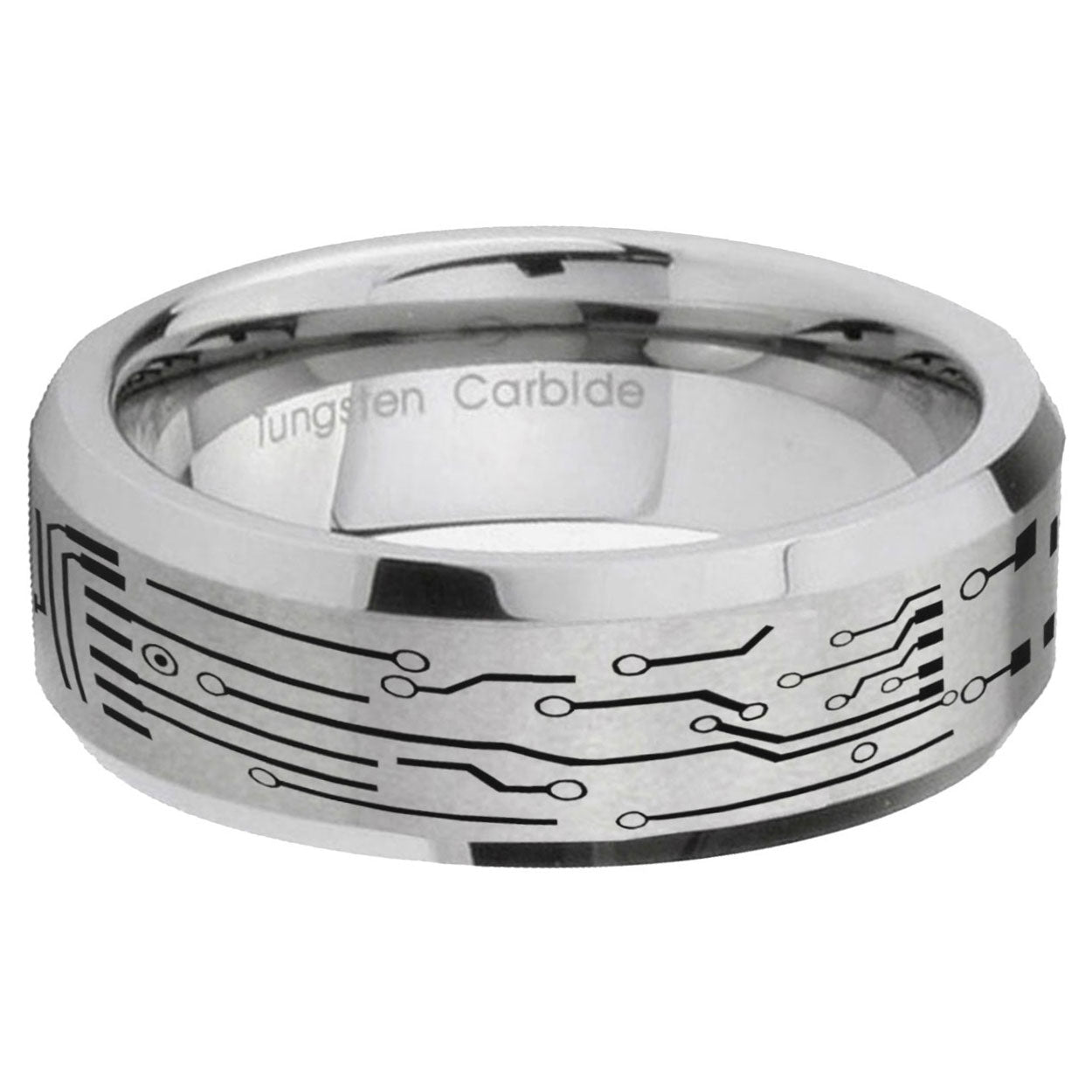 6MM Circuit Board Beveled Brushed Gray Tungsten Wedding Band