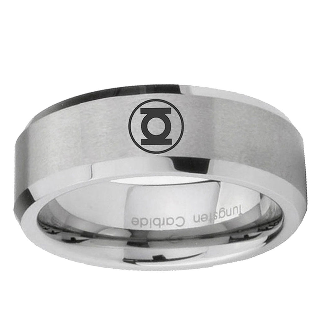 6MM Green Lantern Beveled Brushed Gray Tungsten Mens Wedding Band