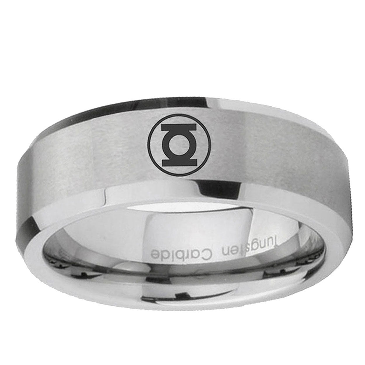 6MM Green Lantern Beveled Brushed Gray Tungsten Mens Wedding Band