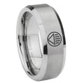8MM Black Lantern Beveled Brushed Gray Tungsten Mens Wedding Ring