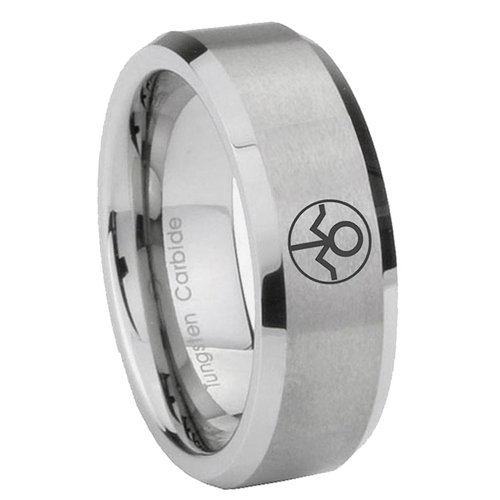 8MM Gray Lantern Beveled Brushed Gray Tungsten Ring For Men