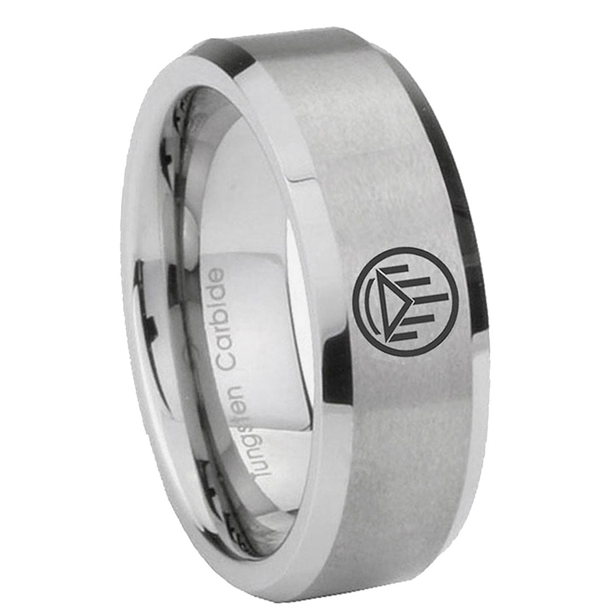 8MM Silver Lantern Beveled Brushed Gray Tungsten Wedding Band