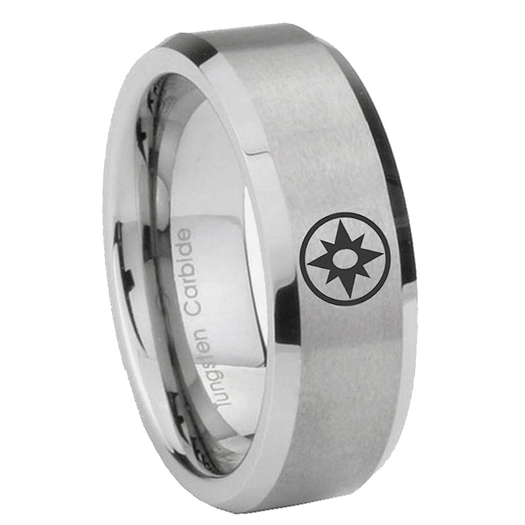 8MM Star Sapphire Lantern Beveled Brushed Gray Tungsten Wedding Band
