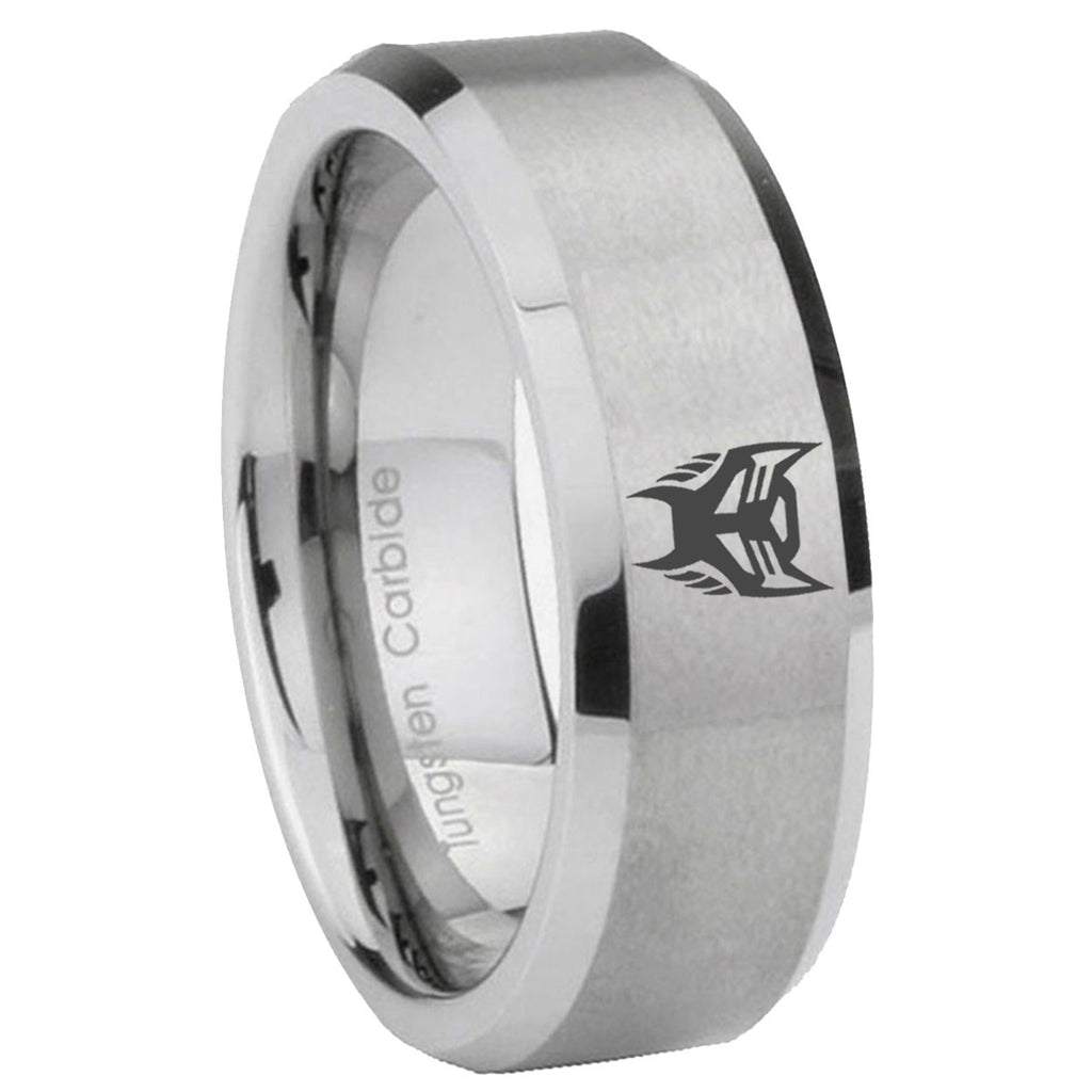 8MM Transformers Insignias Beveled Brushed Gray Tungsten Wedding Band