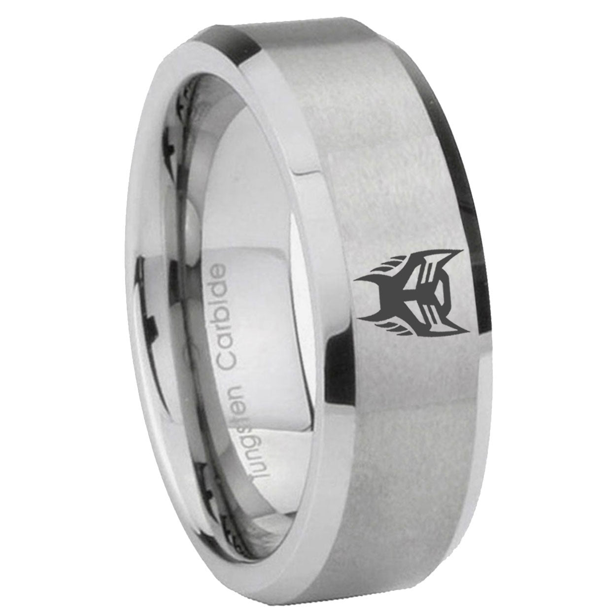 8MM Transformers Insignias Beveled Brushed Gray Tungsten Wedding Band