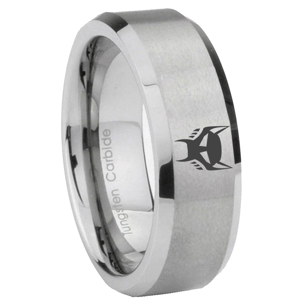 8MM Transformers Maximal Beveled Brushed Gray Tungsten Wedding Band