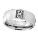 8mm-Dome-Silver-Tungsten-Floral-Initial-Letter-A,-Monogram-Rings