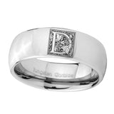 8mm-Dome-Silver-Tungsten-Floral-Initial-Letter-D,-Monogram-Rings