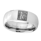 8mm-Dome-Silver-Tungsten-Floral-Initial-Letter-F,-Monogram-Rings
